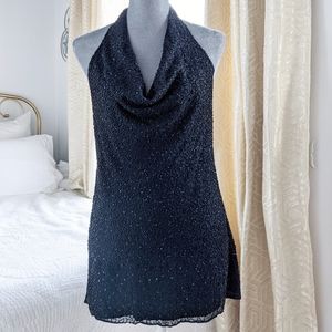 Laundry by Shelli Segal black beaded open back tunic